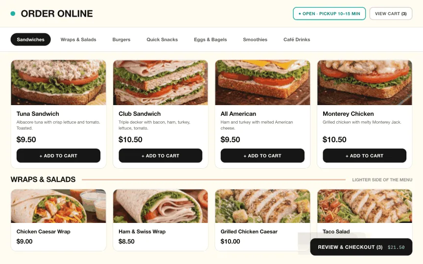 Cafe system: Order ahead, from anywhere on the grounds